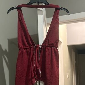 Windsor Burgundy Halter Top with Tie Front